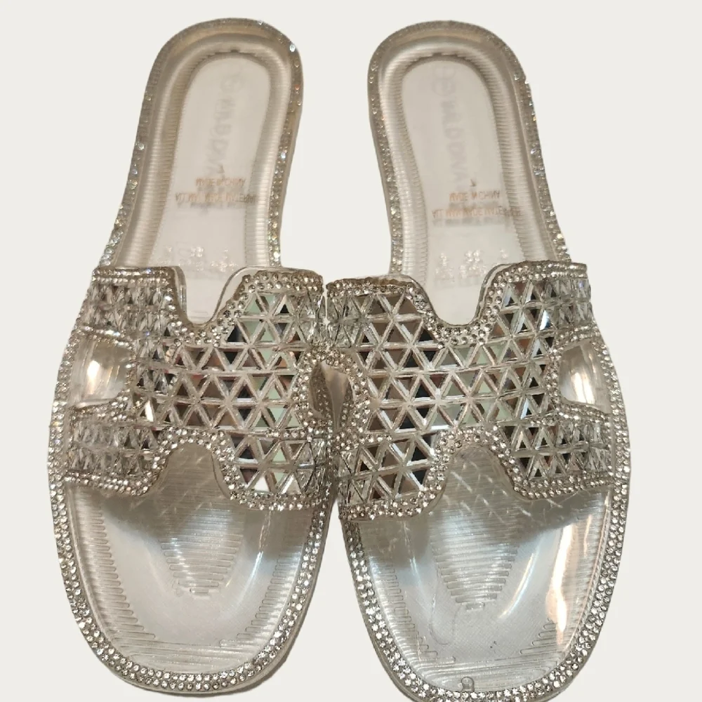 Wild Diva CLEAR MIRRORED Glam Slide Sandals, SIZE 7 - Picture 4 of 13